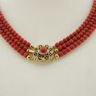 Image 4 of Blood coral bead necklace with gold clasp; Antique | 39 cm