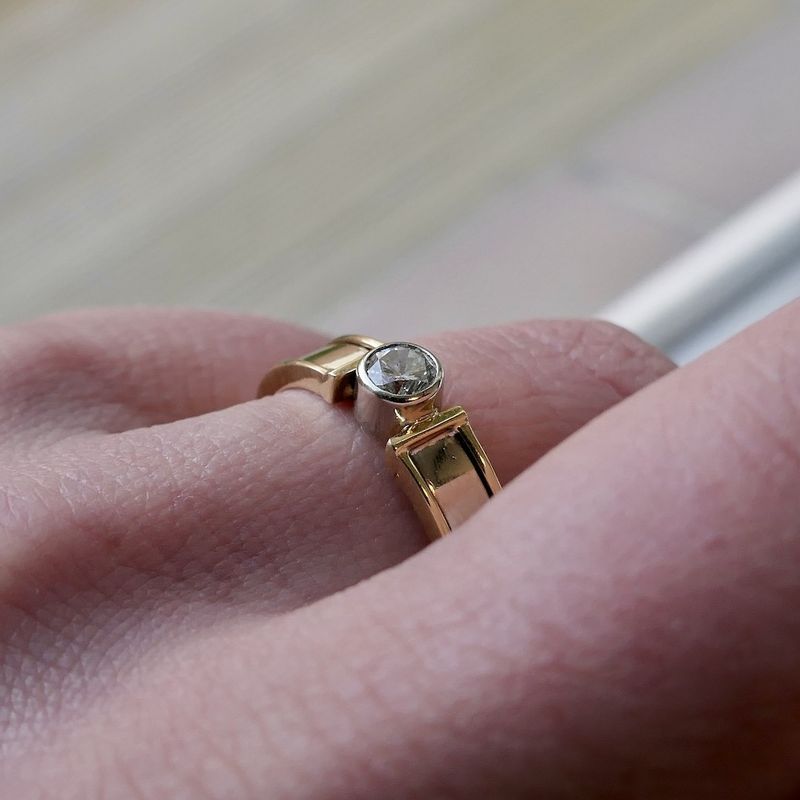 Image 11 of Two-tone gold solitaire ring with diamond; 0.35 ct.