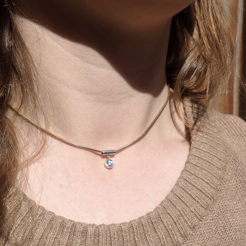 Image 10 of Gold snake link chain with diamond pendant; 0.17 ct. | 39 cm