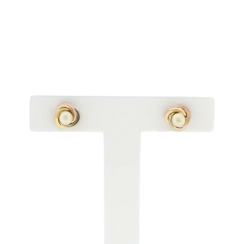 Image 1 of Tricolor gold stud earrings with pearl