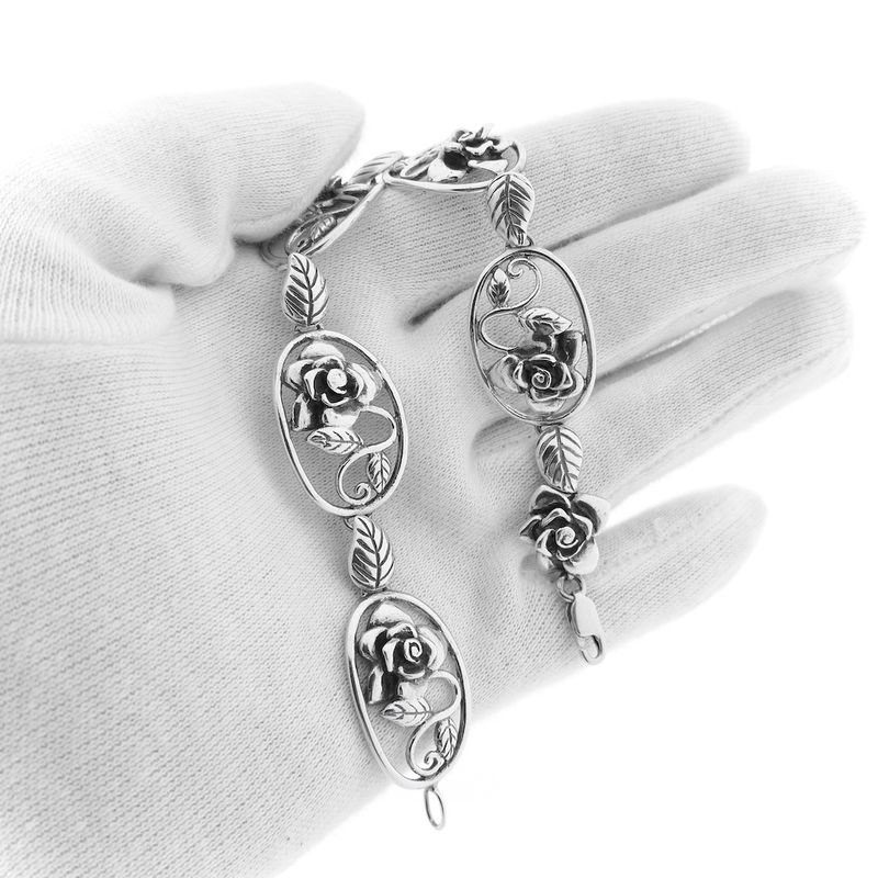 Image 11 of Antique silver bracelet with floral design; Art Nouveau | 22.5 cm
