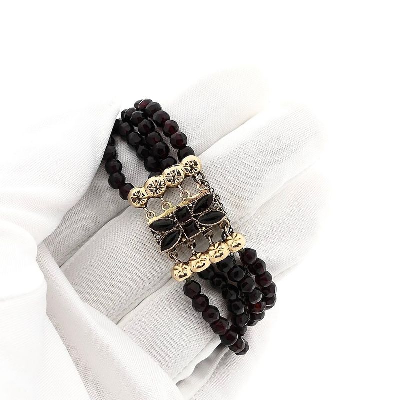 Image 7 of Antique Garnet Bead Bracelet with Gold Clasp