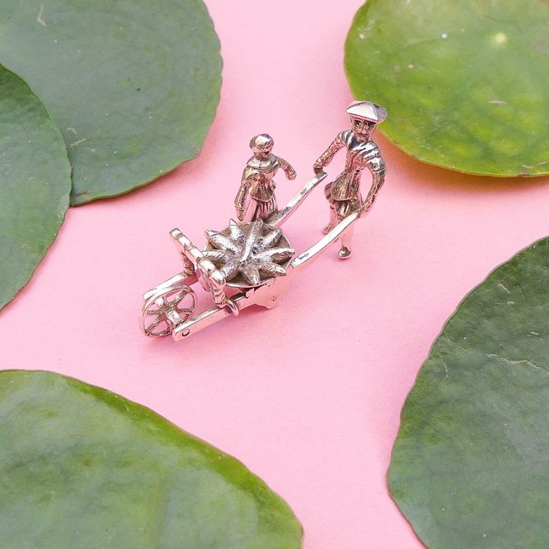 Image 2 of Antique silver statuette of a man and woman with a wheelbarrow