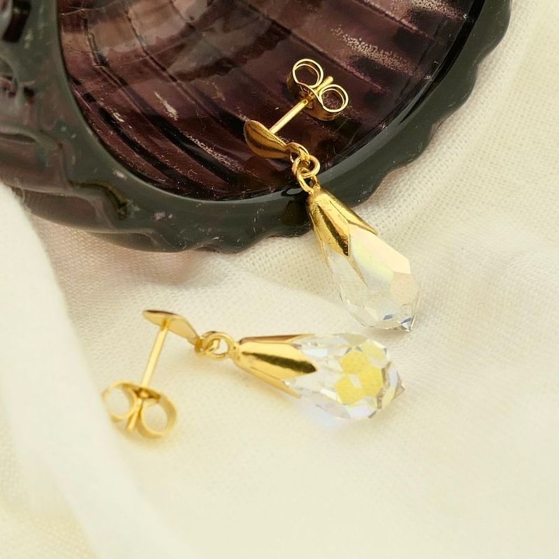 Image 2 of Gold stud earrings with crystal