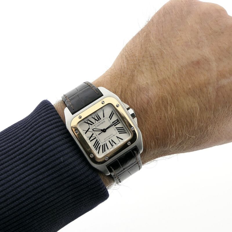 Image 9 of Cartier Santos 100 'Medium' Automatic 2878; 18k rose gold/steel watch