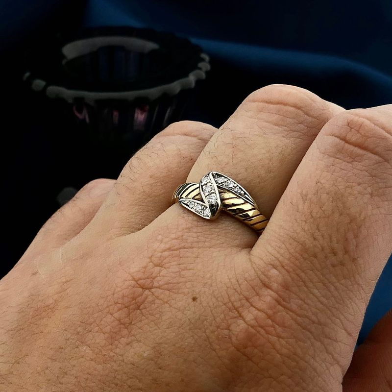 Image 4 of Gold Ring with White Sapphires; 14K; Size 17.5
