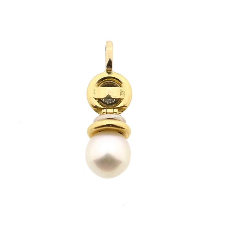 Afbeelding 8 van Bicolor gouden hanger met parel en diamant; 0,20 ct.