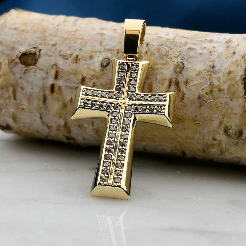 Image 2 of Gold Cross Pendant with Zirconia