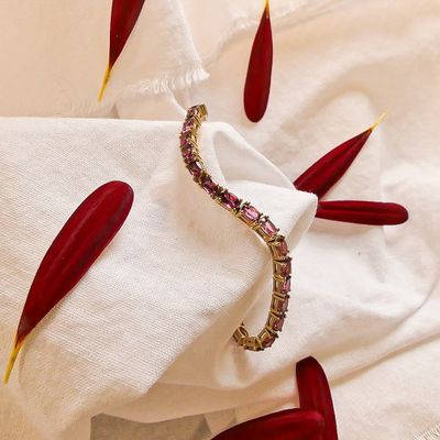 Image 2 of Gold bracelet with pink tourmaline | 18 cm