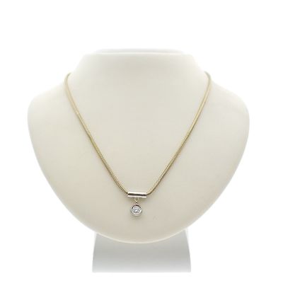 Image 1 of Gold snake link chain with diamond pendant; 0.17 ct. | 39 cm