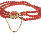 Image 1 of Blood coral bead bracelet with gold clasp