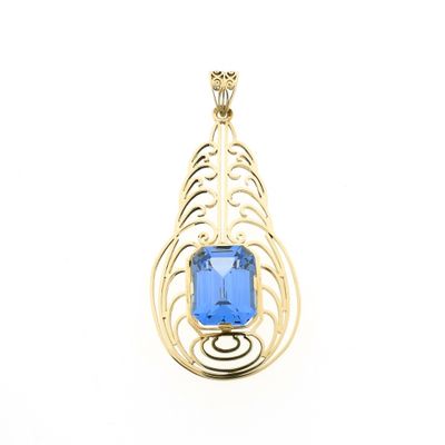 Image 1 of Gold pendant with light blue tourmaline.