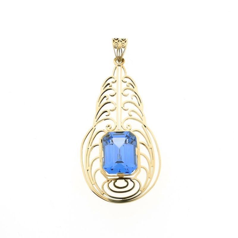Image 1 of Gold pendant with light blue tourmaline.