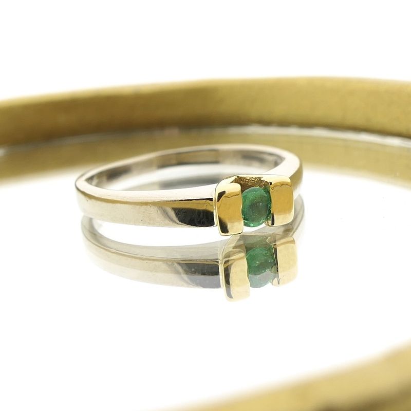 Image 2 of 18 carat bicolor gold ring set with emerald