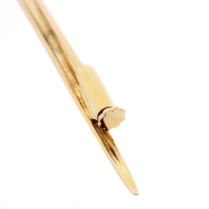 Image 7 of Gold long brooch with pearl and diamonds; 0.055 ct.