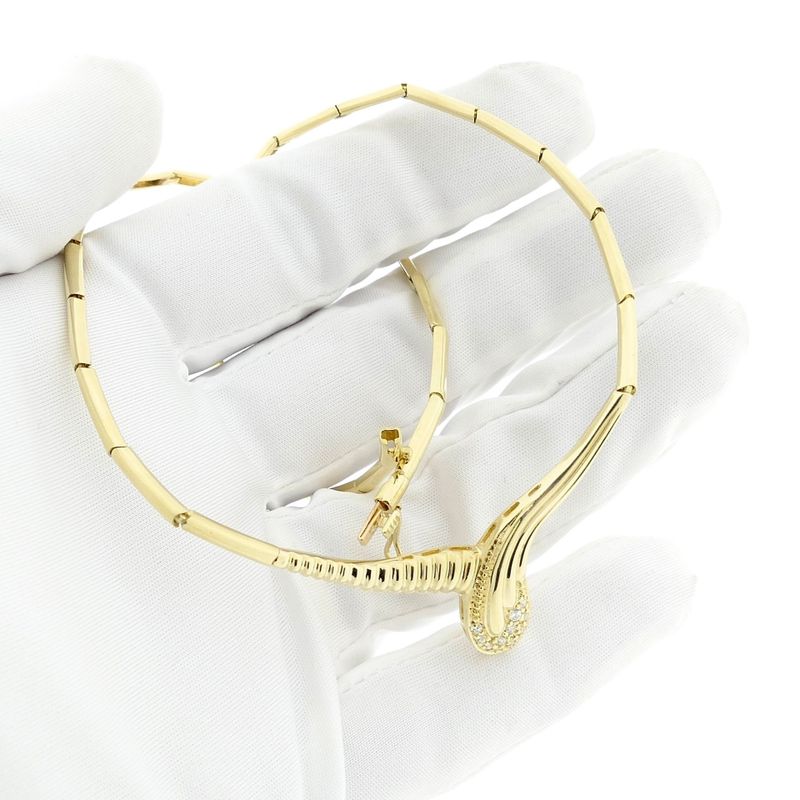 Image 9 of Gold bar link necklace with fixed pendant and zirconia