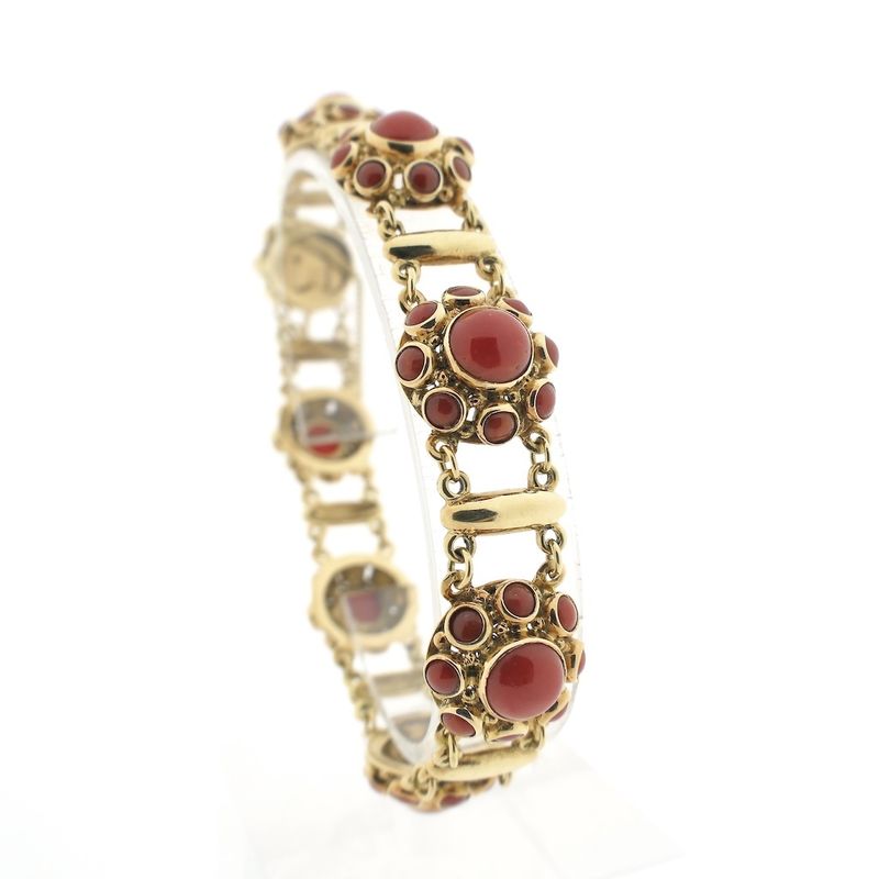 Image 1 of Gold bracelet with blood corals; Antique | 19 cm