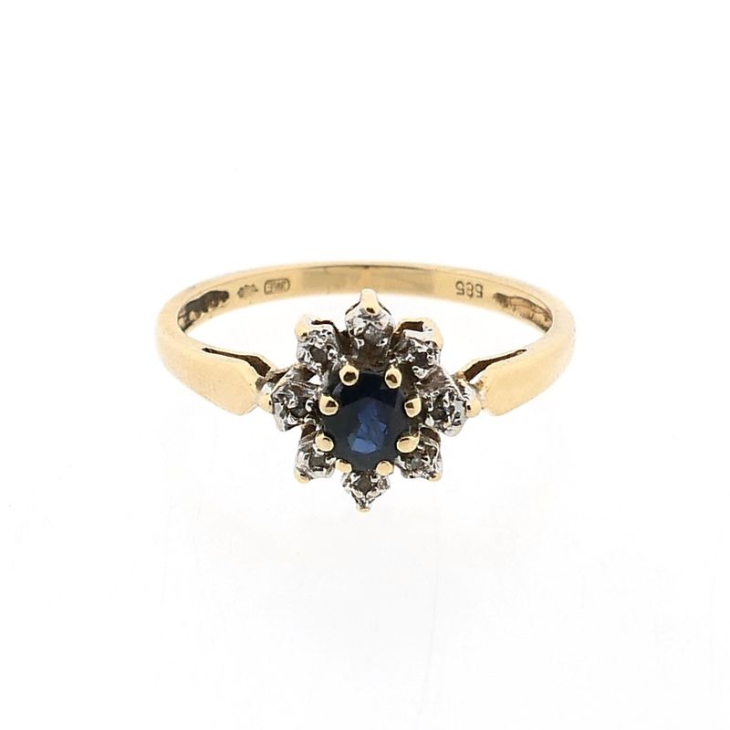 Afbeelding 5 van Gouden ring met saffier en diamant; 0,04 ct.