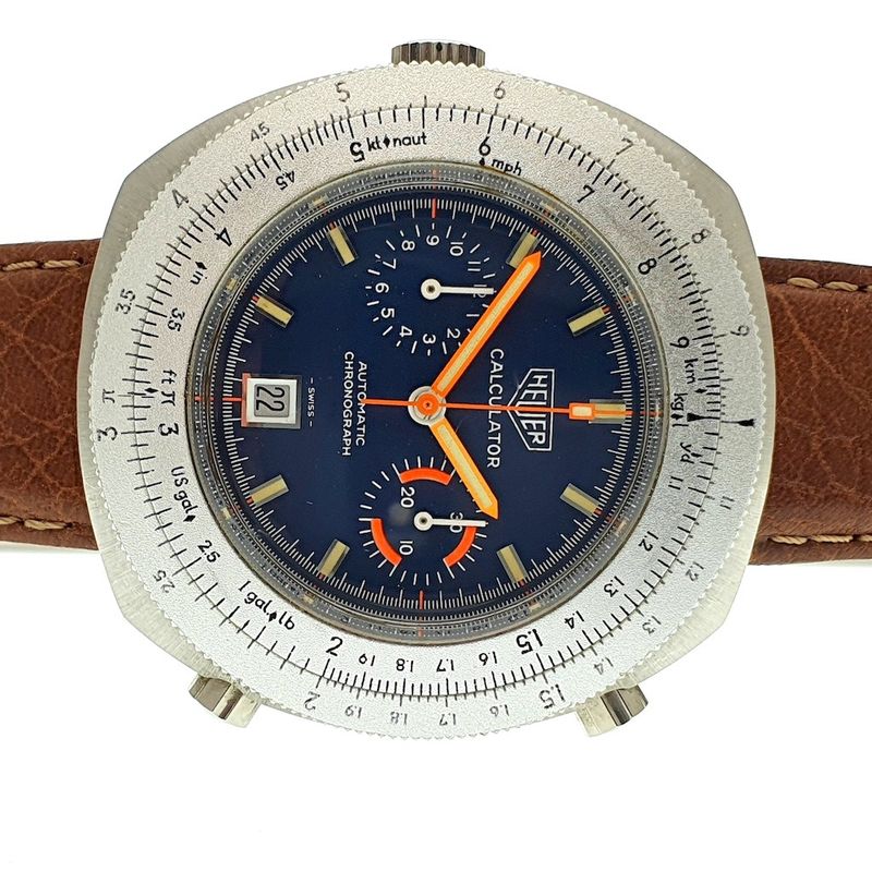 Image 12 of Heuer Calculator; Vintage chronograaf heren horloge