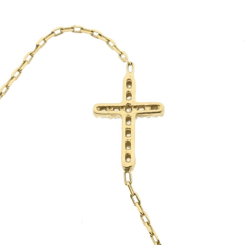 Image 7 of Gold thin anchor link bracelet; Cross with zirconia | 18.5 cm
