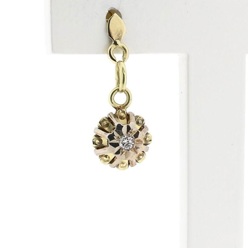 Image 4 of Bicolor Gold Earrings with Floral Pendant and Diamonds
