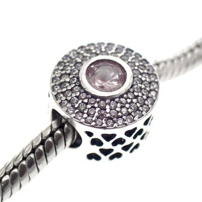 Pandora charm; Silver; Purple Zirconia with Hearts Image 2 of Pandora charm; Silver; Purple Zirconia with Hearts