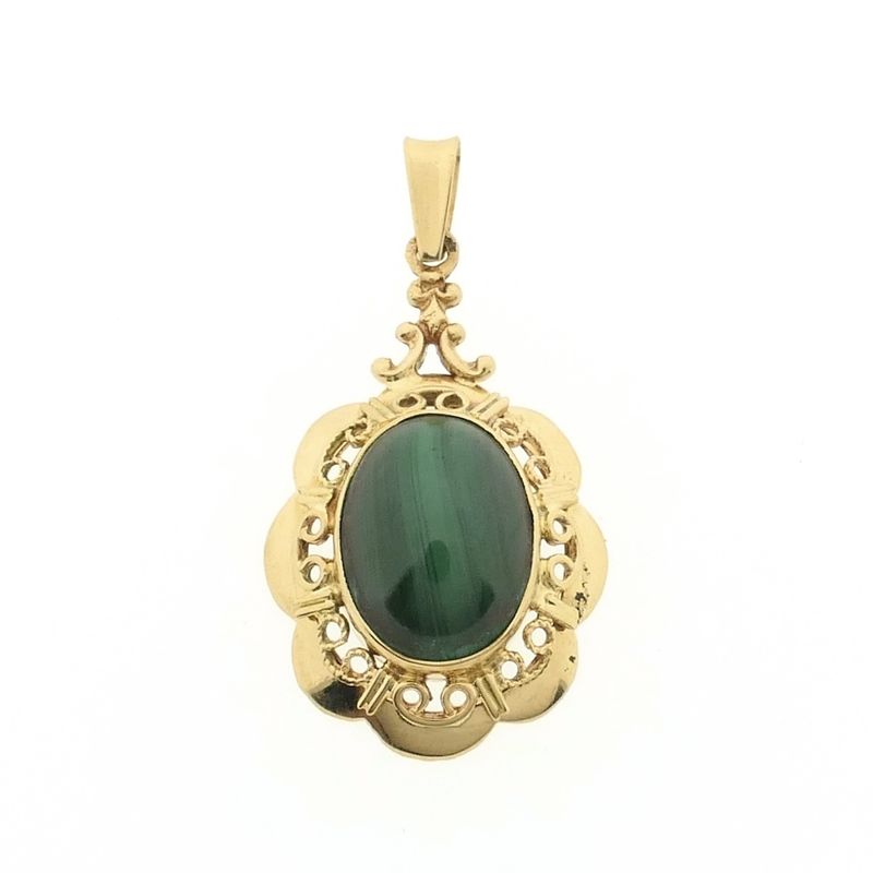 Image 1 of Vintage gold pendant with malachite
