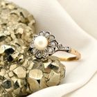 Image 2 of Bicolor Gold Ring with Cultured Pearl and Diamond; approx. 0.10 ct.