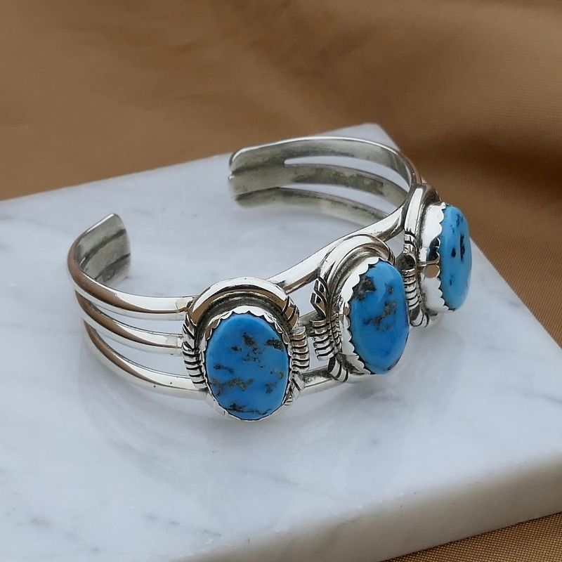 Image 2 of Silver Bohemian Cuff Bracelet with Turquoise | Size S/M