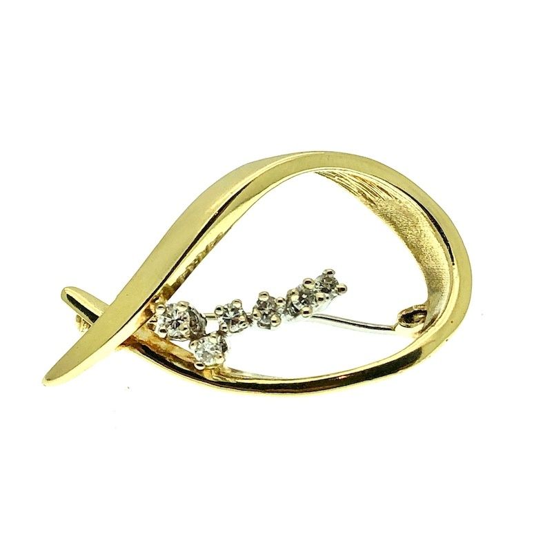Image 1 of Yellow gold brooch with 0.24 ct diamond