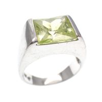 Silver wide solitaire ring with green zirconia