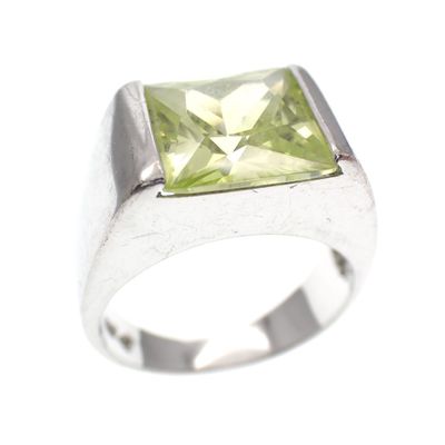 Image 1 of Silver wide solitaire ring with green zirconia