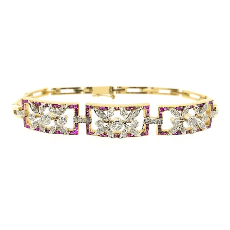 Image 4 of Gold link bracelet with ruby ​​and diamonds; 0.89 ct.