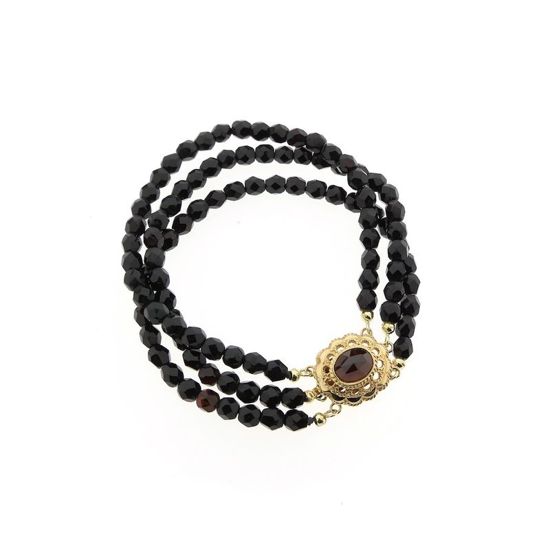 Image 3 of Glass bead bracelet with gold clasp; Antique | 19.5 cm