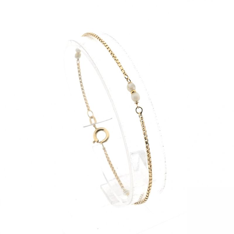 Image 1 of Golden Venetian link bracelet with pearl | 18 cm