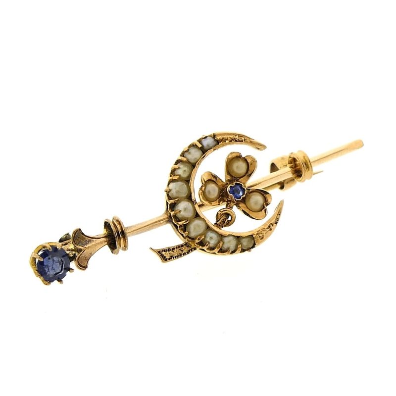 Image 3 of Vintage gold brooch with pearl and sapphire