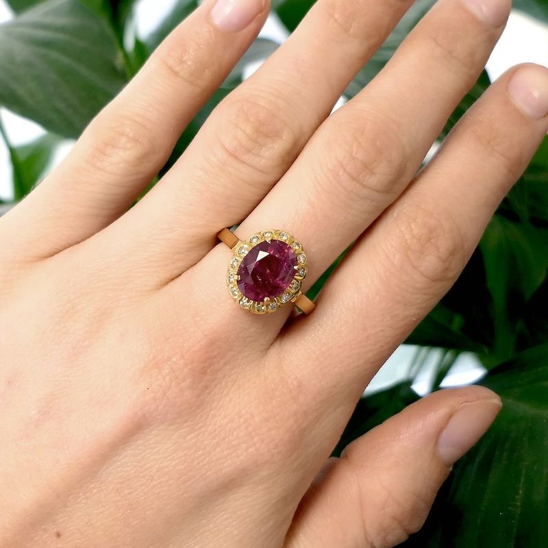 Image 10 of 18-karat gold entourage ring with pink tourmaline and diamond | 0.15 ct.