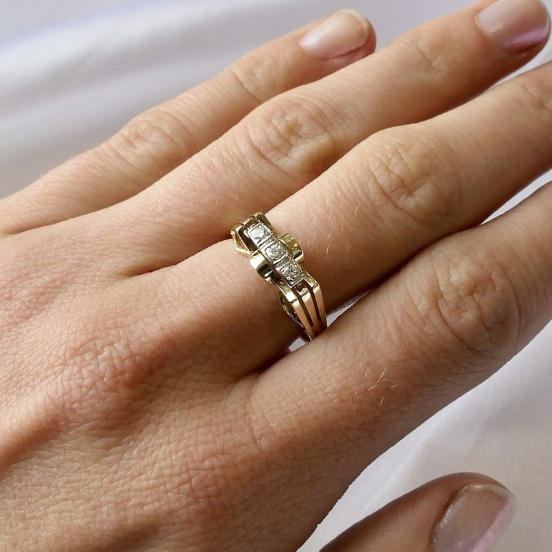 Image 11 of Vintage gold ring with diamonds; 0.09 ct.