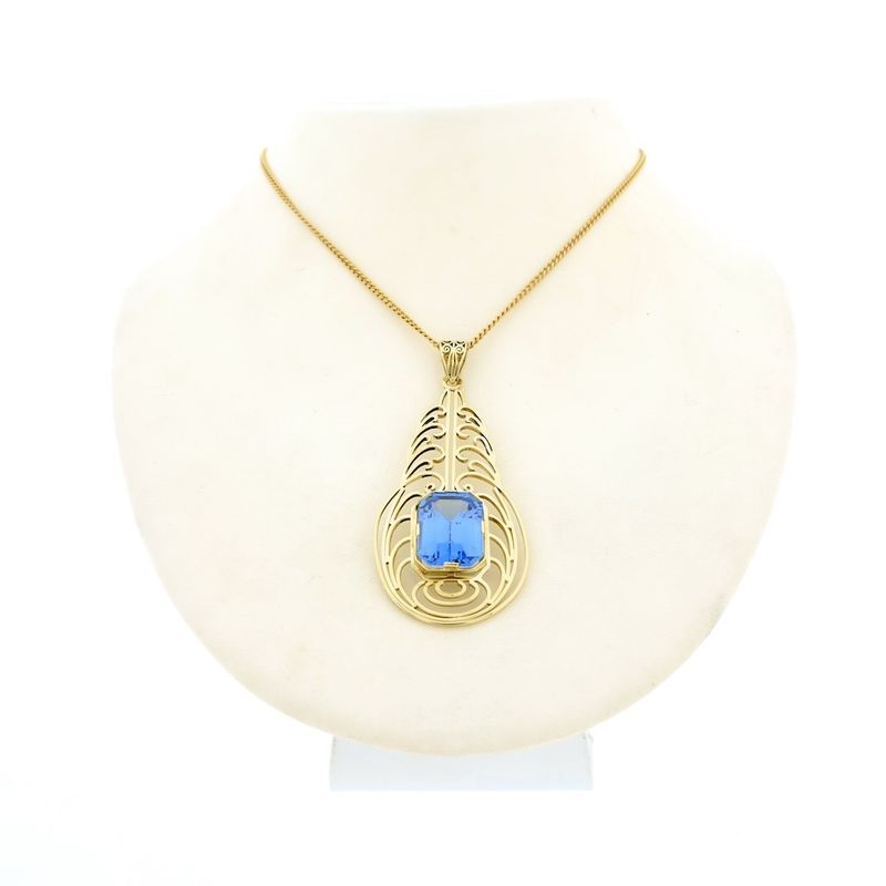 Image 4 of Gold pendant with light blue tourmaline.