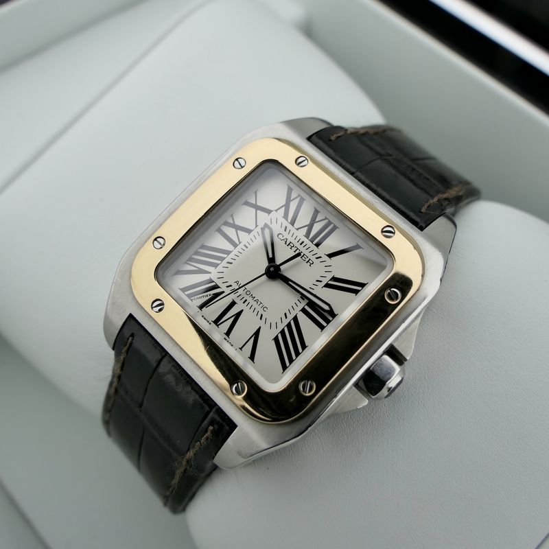 Image 16 of Cartier Santos 100 'Medium' Automatic 2878; 18k rose gold/steel watch