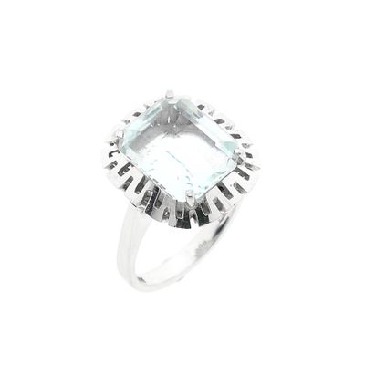 Image 1 of 14K White Gold Ring with Light Blue Zirconia; Size 17.5