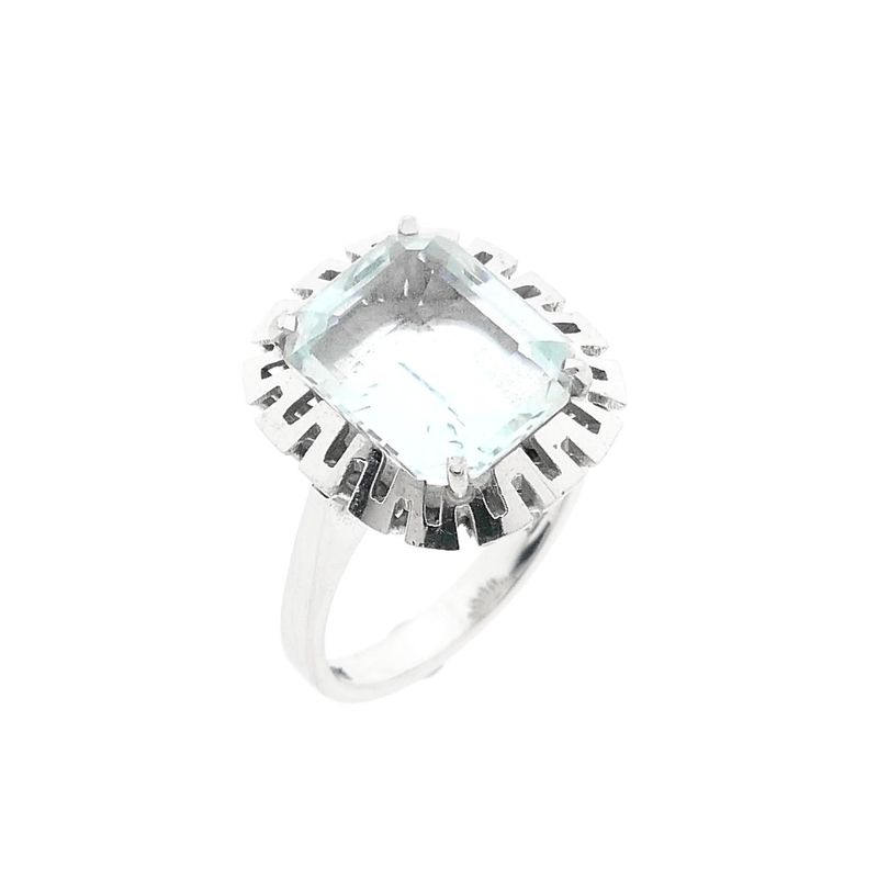 Image 1 of 14K White Gold Ring with Light Blue Zirconia; Size 17.5