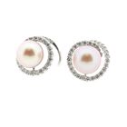 Image 7 of White gold stud earrings with Tahitian pearl and diamonds; approx. 0.64 ct.