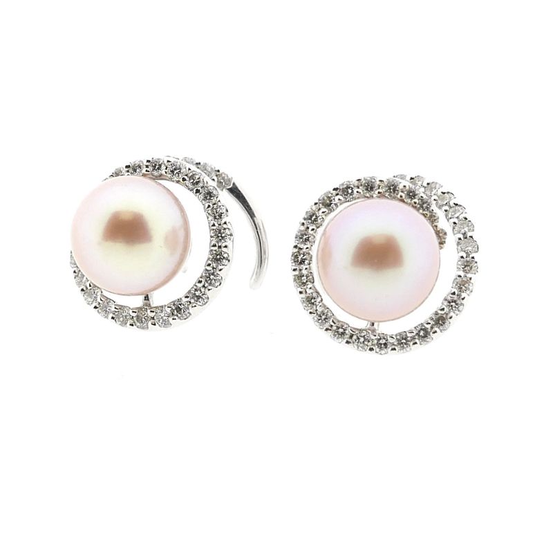 Image 7 of White gold stud earrings with Tahitian pearl and diamonds; approx. 0.64 ct.