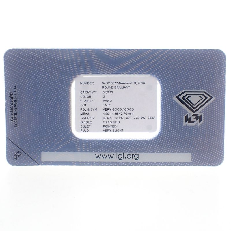 Image 4 of 0.39 ct. Brilliant cut diamond G/VVS2 + IGI Certificate - Natural diamond