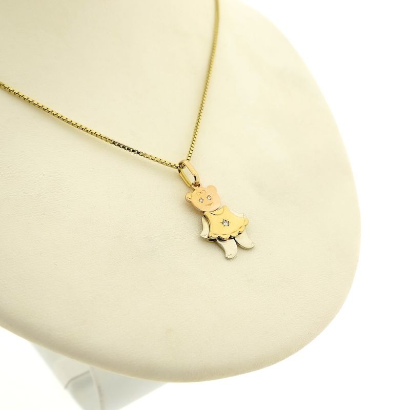 Image 8 of Tricolor gold pendant of a bear with diamond; 0.015 ct.