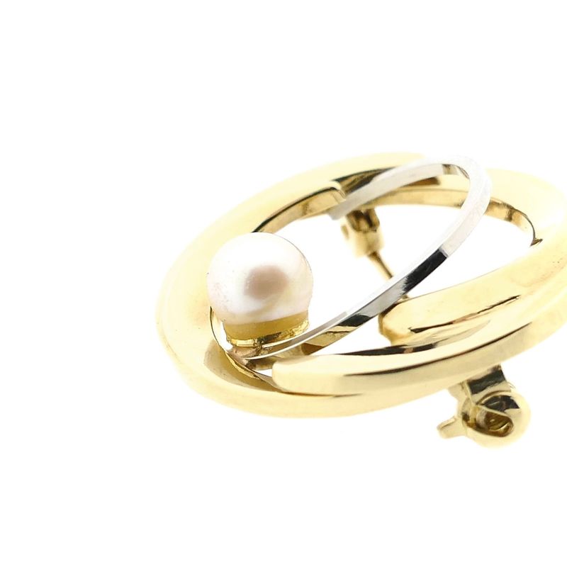 Image 6 of Bicolor brooch with cultured pearl; 8 karat