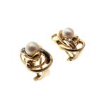 Image 5 of Vintage gold clip-on earrings with pearl and diamonds; 0.08 ct.