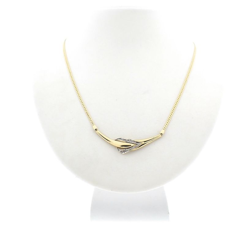 Image 1 of Gold necklace with a fixed pendant and diamond; 0.01 ct | 43.5 cm