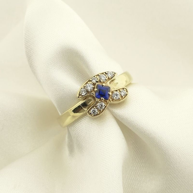 Image 2 of Gold ring with sapphire and zirconia